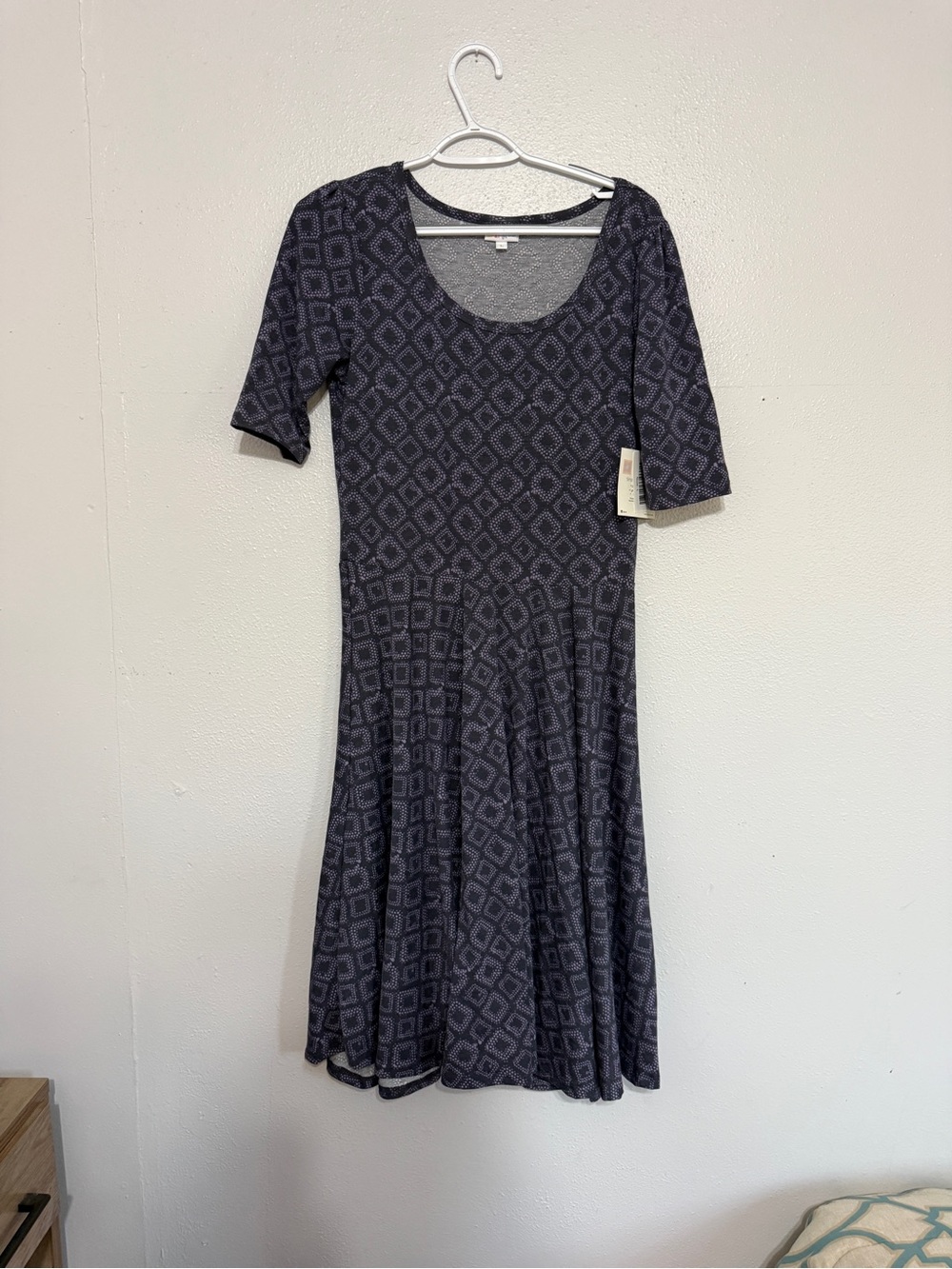 🖤 Chic & Sophisticated! LuLaRoe Charcoal & Purple Diamond Print Nicole Dress